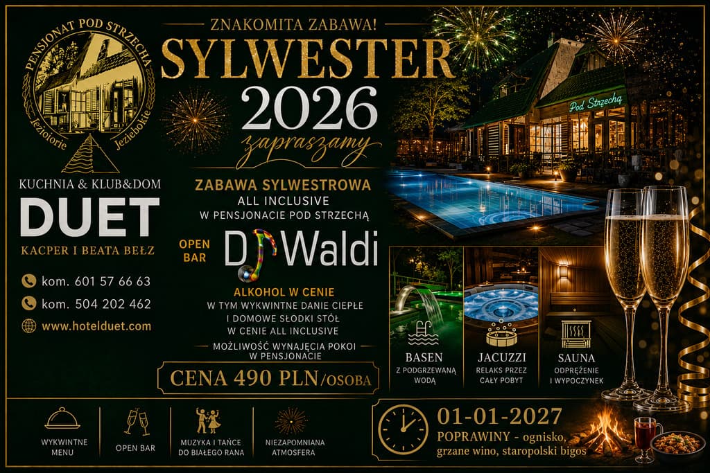 Bal sylwestrowy nad jeziorem Głebokie Pensjonat Pod Strzechą OPEN BAR — zdjęcie 1