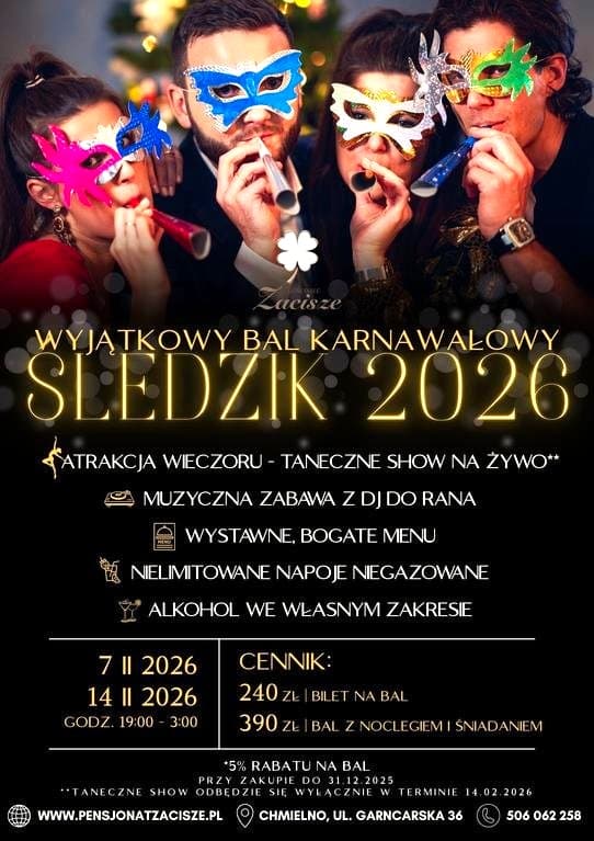 Bal Karnawałowy "Śledzik" na Kaszubach w Chmielnie - Resort