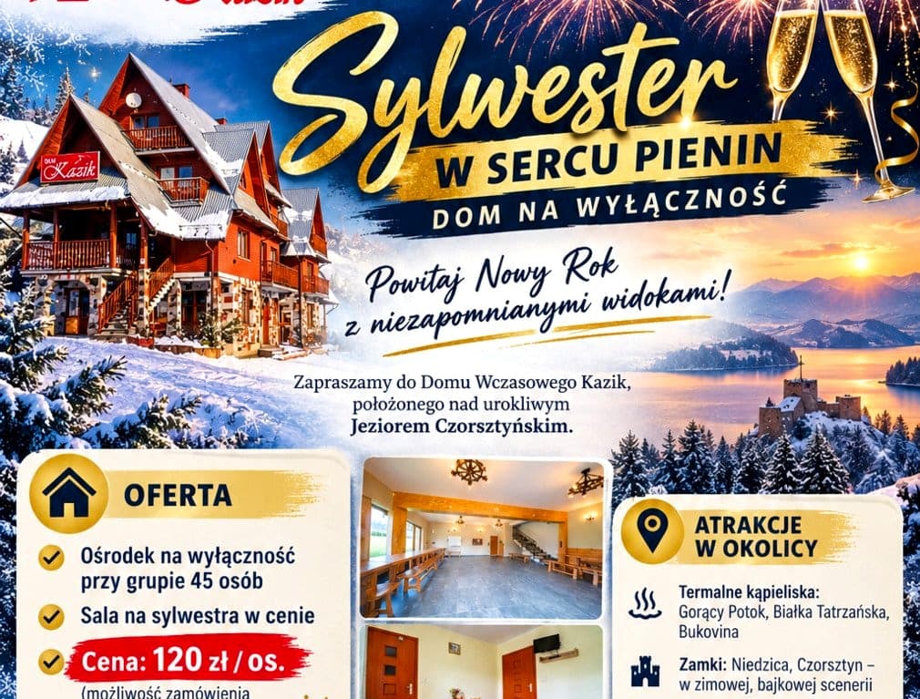 Sylwester w górach dom, ośrodek na wyłączność 45 osób