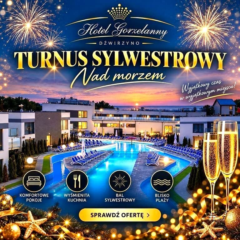 Turnus sylwestrowy nad morzem z balem i atrakcjami (basen, sauna, zjeżdżalnia)