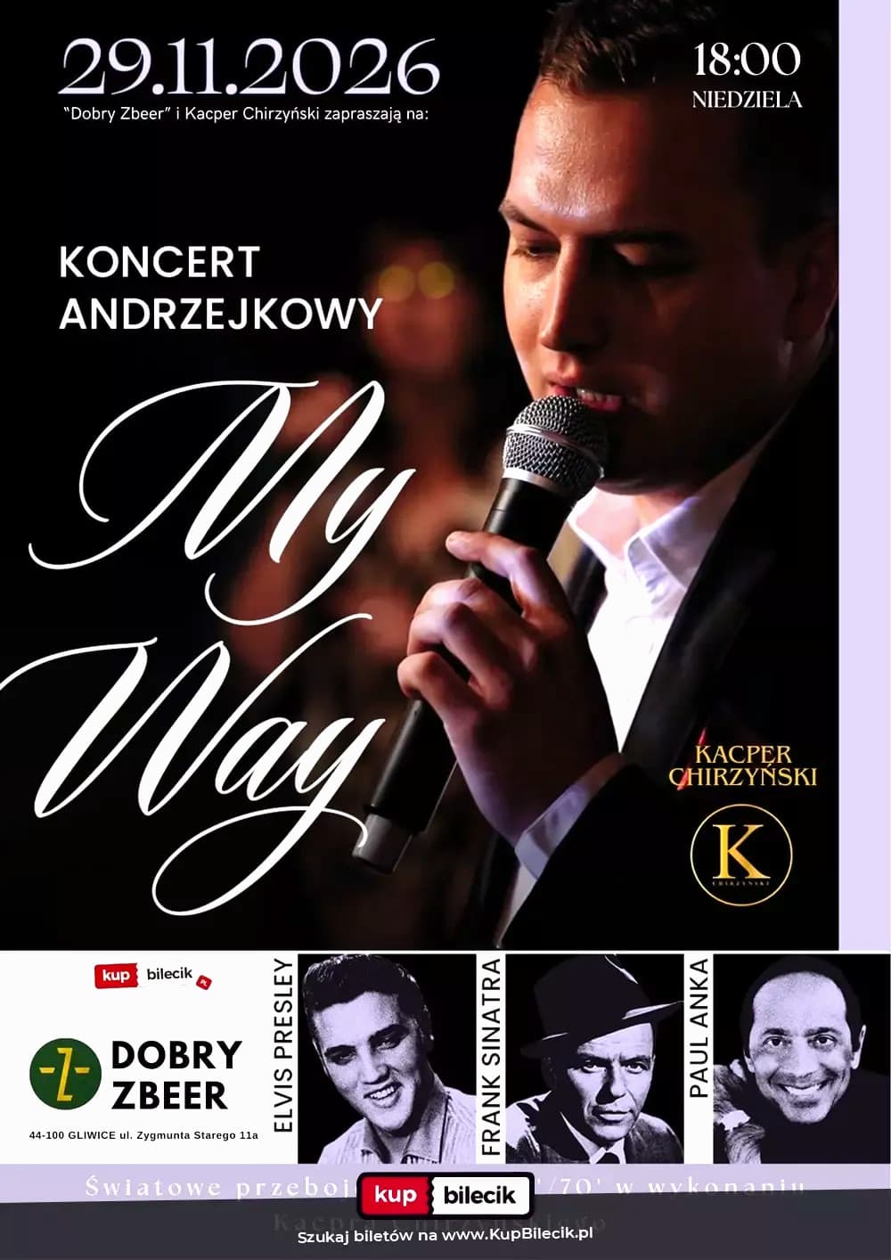 "My Way" - Andrzejkowy koncert utworów Paula Anki, Elvisa Presleya oraz Franka Sinatry w Pyskowicach