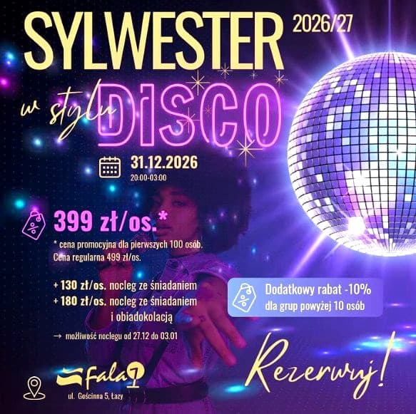 Sylwester w stylu DISCO nad morzem w Łazach k. Mielna